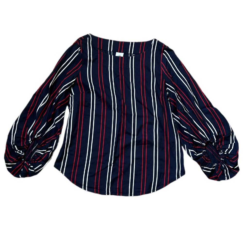 Cabi #5516 Blue Red Striped Flag Blouse Medium